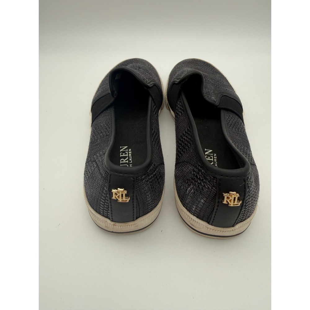 Lauren Ralph Lauren Jinny Black Woven Slip On Sneakers Shoes Women 7.5 RLL Logo - Picture 3 of 5